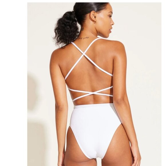 Vitamin A White Yara Wrap One Piece EcoRib Ribbed Bathing Swim Suit - Picture 2 of 10